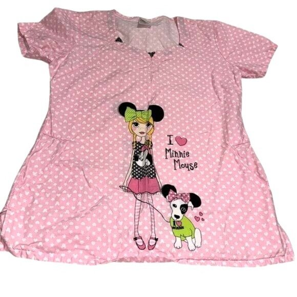 Disney Minnie Mouse Pink Heart Print XS T-Shirt 100% Cotton Made In Vietnam - Picture 1 of 8
